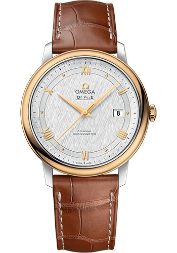 Omega De Ville Yellow Gold and Stainless Steel 39.5 MM - Light Brown Leather Strap - White Silvery Dial - 424.23.40.20.02.001