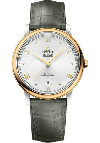 Omega De Ville Yellow Gold and Stainless Steel 39.5 MM - Dark Green Leather Strap - Silver Dial - 424.23.40.20.02.004