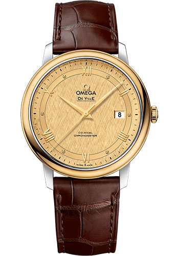 Omega De Ville Yellow Gold and Stainless Steel 39.5 MM - Brown Leather Strap - Champagne Dial - 424.23.40.20.08.001