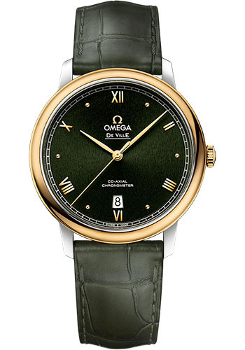 Omega De Ville Yellow Gold and Stainless Steel 39.5 MM - Black Leather Strap - Green Dial - 424.23.40.20.10.001