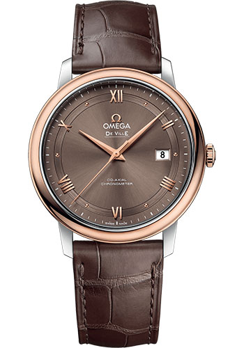 Omega De Ville Rose Gold and Stainless Steel 39.5 MM - Brown Leather Strap - Brown Dial - 424.23.40.20.13.001