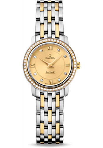 Omega De Ville Stainless Steel and Yellow Gold 24.4 MM - Stainless Steel and Yellow Gold Bracelet - Diamond Bezel - Champagne Diamond Dial - 424.25.24.60.58.001