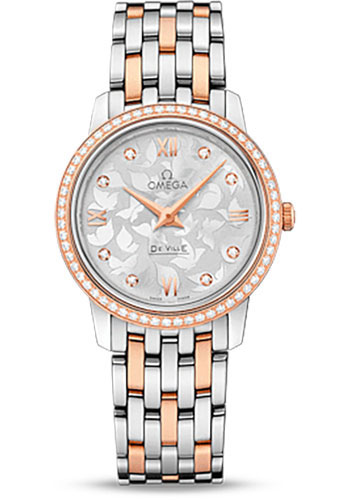 Omega De Ville Stainless Steel and Rose Gold 27.5 MM - Stainless Steel and Rose Gold Bracelet - Diamond Bezel - Silver Diamond Dial - 424.25.27.60.52.001