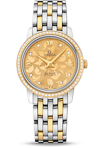Omega De Ville Stainless Steel and Yellow Gold 27.5 MM - Stainless Steel and Yellow Gold Bracelet - Diamond Bezel - Champagne Diamond Dial - 424.25.27.60.58.002
