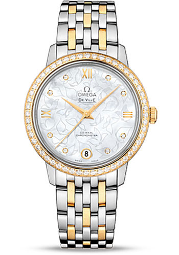 Omega De Ville Stainless Steel and Yellow Gold 32.7 MM - Stainless Steel and Yellow Gold Bracelet - Diamond Bezel - Mother-Of-Pearl Dial - 424.25.33.20.55.004