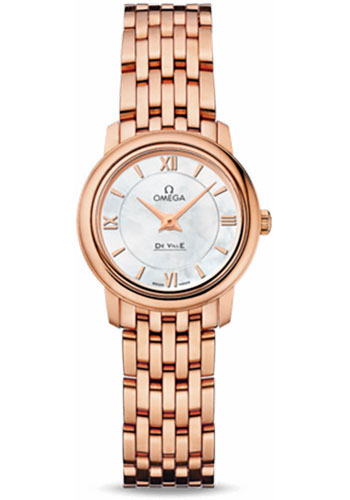 Omega De Ville Rose Gold 24.4 MM - Rose Gold Bracelet - Mother -Of- Pearl Dial - 424.50.24.60.05.002