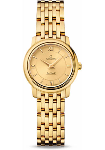 Omega De Ville Yellow Gold 24.4 MM - Yellow Gold Bracelet - Diamond Bezel - Champagne Diamond Dial - 424.50.24.60.08.001