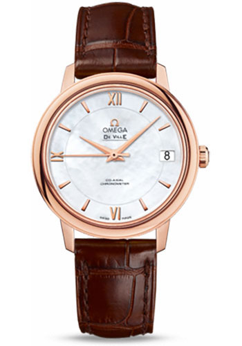 Omega De Ville Rose Gold 32.7 MM - Brown Leather Strap - Mother-Of-Pearl Dial - 424.53.33.20.05.001