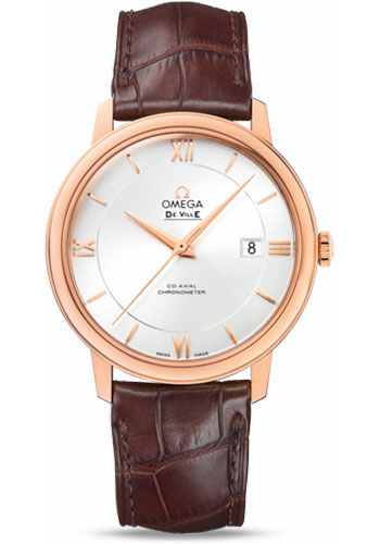 Omega De Ville Rose Gold 39.5 MM - Brown Leather Strap - Silver Dial - 424.53.40.20.02.001