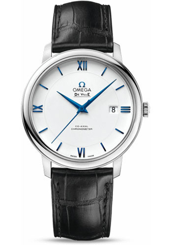 Omega De Ville White Gold 39.5 MM - Black Leather Strap - White Dial - 424.53.40.20.04.001