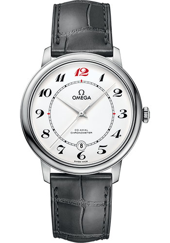 Omega De Ville White Gold 39.5 MM - Grey Leather Strap - White Enamel Dial - 424.53.40.20.04.002