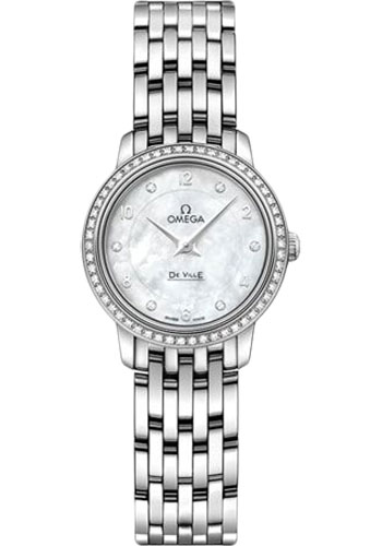 Omega De Ville White Gold 24.4 MM - White Gold Bracelet - Diamond Bezel - White Mother-Of-Pearl Diamond Dial - 424.55.24.60.55.003