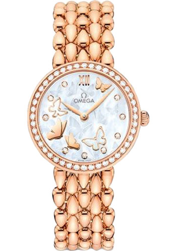 Omega De Ville Rose Gold 27.4 MM - Rose Gold Bracelet - Diamond Bezel - Mother-Of-Pearl Dial - 424.55.27.60.55.003