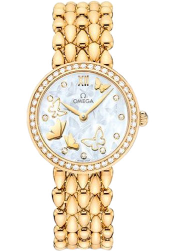 Omega De Ville Yellow Gold 27.4 MM - Yellow Gold Bracelet - Diamond Bezel - Mother-Of-Pearl Dial - 424.55.27.60.55.005