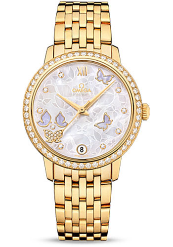 Omega De Ville Yellow Gold 32.7 MM - Yellow Gold Bracelet - Diamond Bezel - Mother-Of-Pearl Diamond Dial - 424.55.33.20.55.005