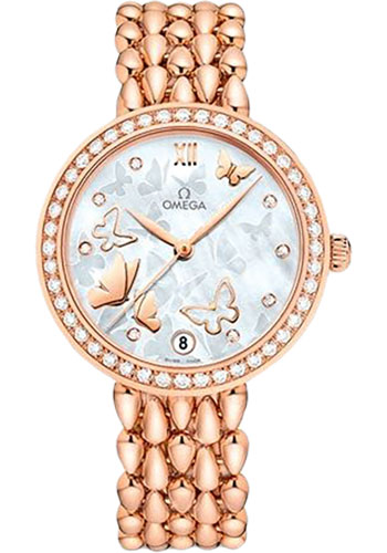 Omega De Ville Rose Gold 32.7 MM - Rose Gold Bracelet - Diamond Bezel - White Diamond Dial - 424.55.33.20.55.006