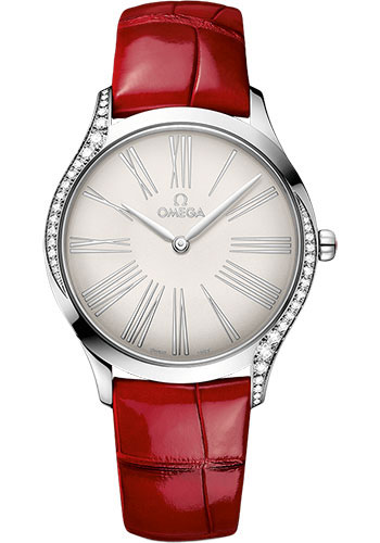 Omega De Ville Stainless Steel 36 MM - Red Leather Strap - Opaline Silvery Dial - 428.18.36.60.02.001