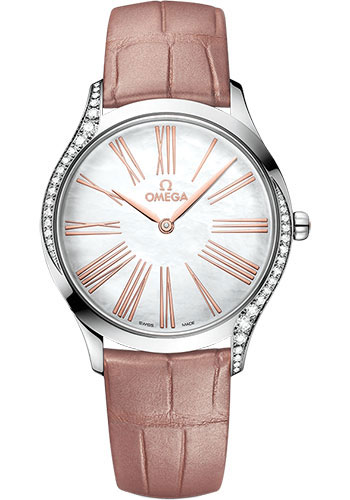 Omega De Ville Stainless Steel 36 MM - Nude Leather Strap - Lacquered White Mother-Of-Pearl Dial - 428.18.36.60.05.002