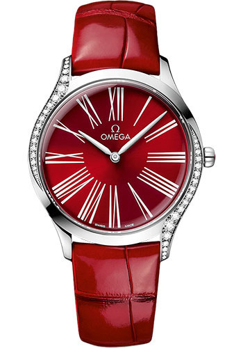 Omega De Ville Stainless Steel 36 MM - Red Leather Strap - Red Dial - 428.18.36.60.11.002