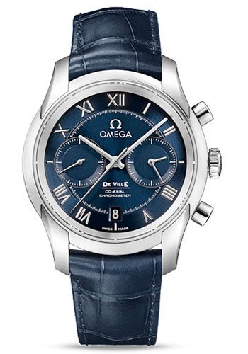 Omega De Ville Stainless Steel 42 MM - Blue Leather Strap - Blue Dial - 431.13.42.51.03.001