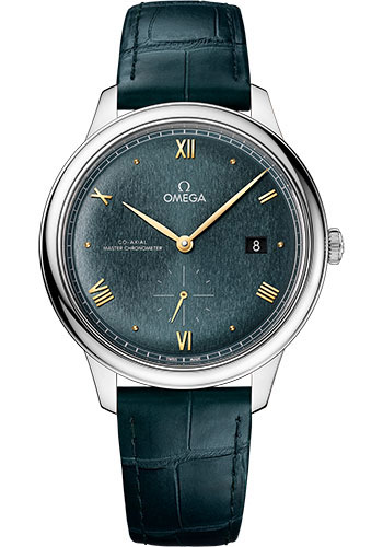 Omega De Ville Stainless Steel 41 MM - Blue Leather Strap - Green Dial - 434.13.41.20.10.001