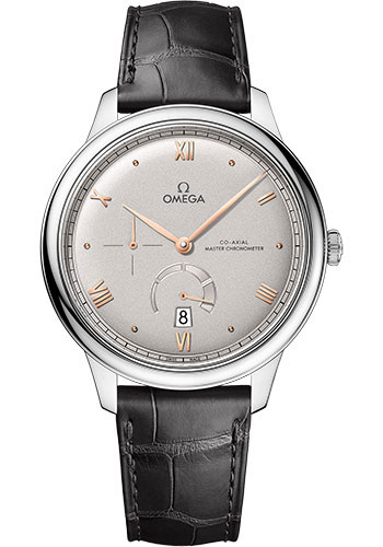 Omega De Ville Stainless Steel 41 MM - Black Leather Strap - PVD Platinum-Gold Grey Dial - 434.13.41.21.06.001