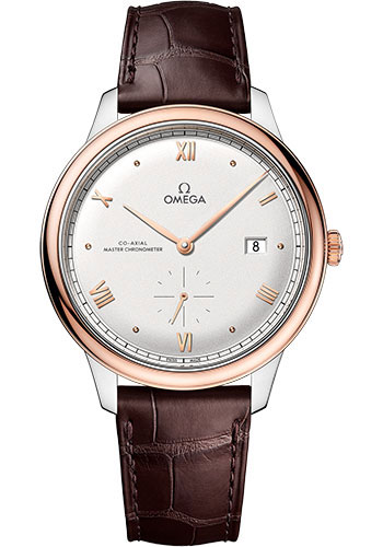 Omega De Ville Rose Gold and Stainless Steel 41 MM - Brown Leather Strap - Silvery Dial - 434.23.41.20.02.001