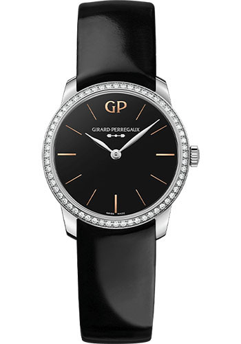 Girard-Perregaux 1966 Stainless Steel 30 MM - Black Leather Strap - Diamond Bezel - Onyx Dial - 49528D11A631-CB6A