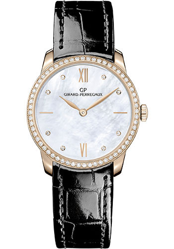 Girard-Perregaux 1966 Pink Gold 30 MM - Black Leather Strap - Diamond Bezel - Mother-Of-Pearl Diamond Dial - 49528D52A771-CK6A