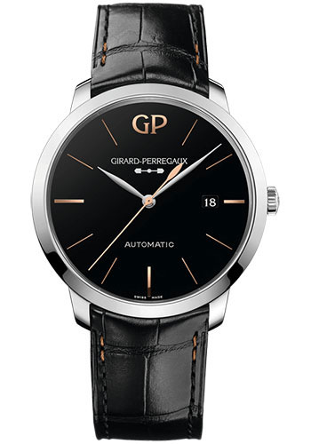 Girard-Perregaux 1966 Stainless Steel 40 MM - Black Leather Strap - Diamond Bezel - Onyx Dial - 49555-11-632-BB60