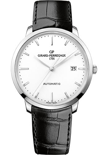 Girard-Perregaux 1966 Stainless Steel 40 MM - Black Leather Strap - Silver Opaline Dial - 49555-11-131-BB60