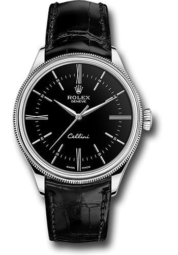 Rolex White Gold Cellini Date Watch - 39 MM - Leather Strap - Black Dial - 50509 bkbk