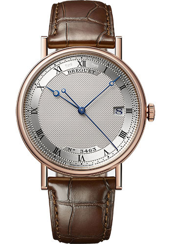 Breguet Classique Rose Gold 38 MM - Brown Leather Strap - Silver Gold Dial - 5177BR/15/9V6