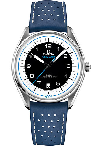 Omega Specialities Stainless Steel 39.5 MM - Blue Leather Strap - Black Dial - 522.32.40.20.01.001