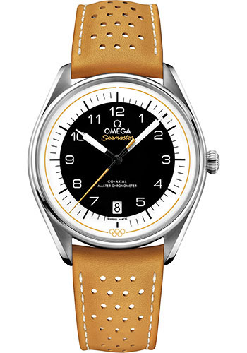 Omega Specialities Stainless Steel 39.5 MM - Yellow Leather Strap - Black Dial - 522.32.40.20.01.002