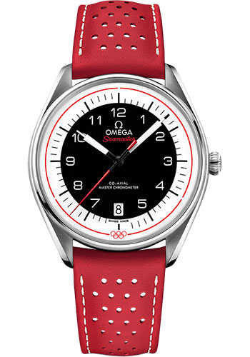 Omega Specialities Stainless Steel 39.5 MM - Red Leather Strap - Black Dial - 522.32.40.20.01.004