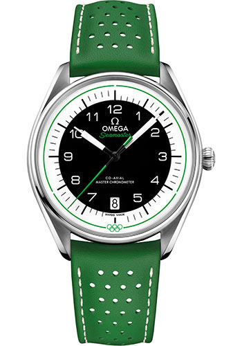 Omega Specialities Stainless Steel 39.5 MM - Green Leather Strap - Black Dial - 522.32.40.20.01.005
