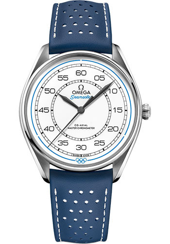 Omega Specialities Stainless Steel 39.5 MM - Blue Leather Strap - White Dial - 522.32.40.20.04.001