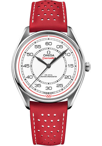 Omega Specialities Stainless Steel 39.5 MM - Red Leather Strap - White Dial - 522.32.40.20.04.004