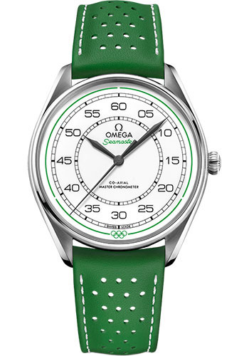 Omega Specialities Stainless Steel 39.5 MM - Green Leather Strap - White Dial - 522.32.40.20.04.005