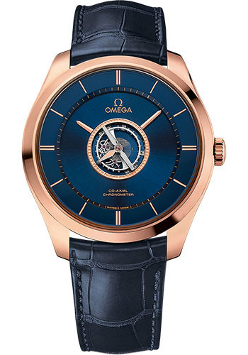 Omega De Ville Rose Gold 44 MM - Blue Leather Strap - Blue Dial - 528.53.44.21.03.001
