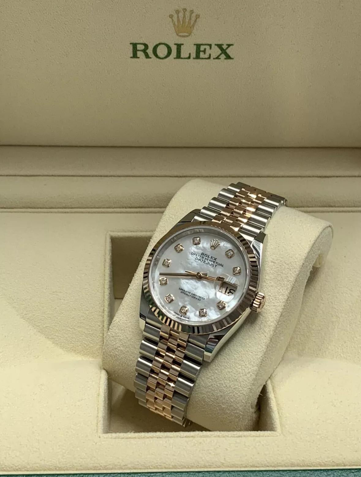 126231 36mm Datejust Jubilee Two Tone Rose Gold Mother Of Pearl Diamond Dial Brand New 2024 Complete Set $19,000