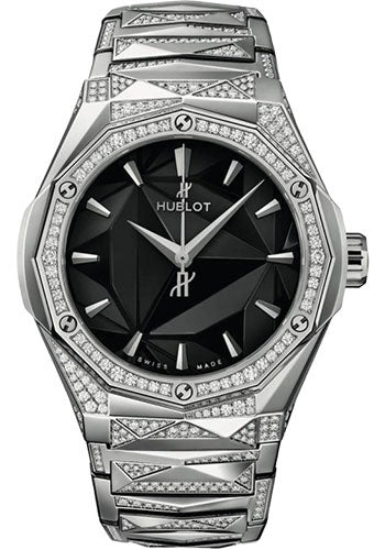 Hublot Classic Fusion Orlinski Titanium Alternative Pave 40 MM - Titanium Bracelet - Diamond Bezel - Polished Black Dial - 550.NS.1800.NS.3804.ORL22