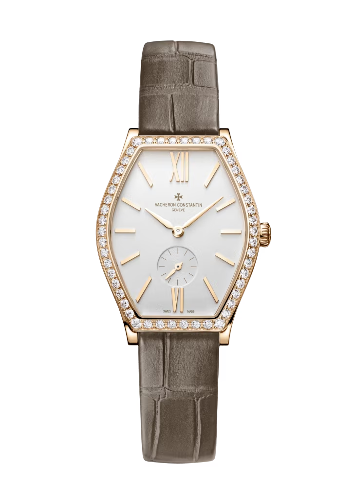 Vacheron Constantin Malte Rose Gold 34.4x28.4 MM - Brown Leather Strap - Diamond Bezel - White Dial - 81515/000R-9892