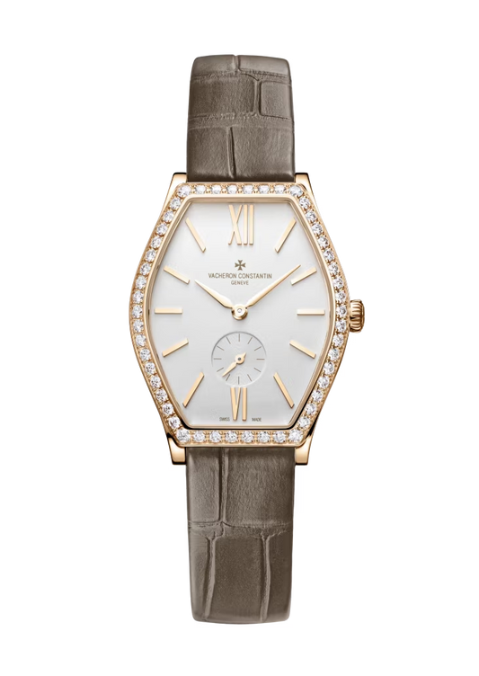 Vacheron Constantin Malte Rose Gold 34.4x28.4 MM - Brown Leather Strap - Diamond Bezel - White Dial - 81515/000R-9892