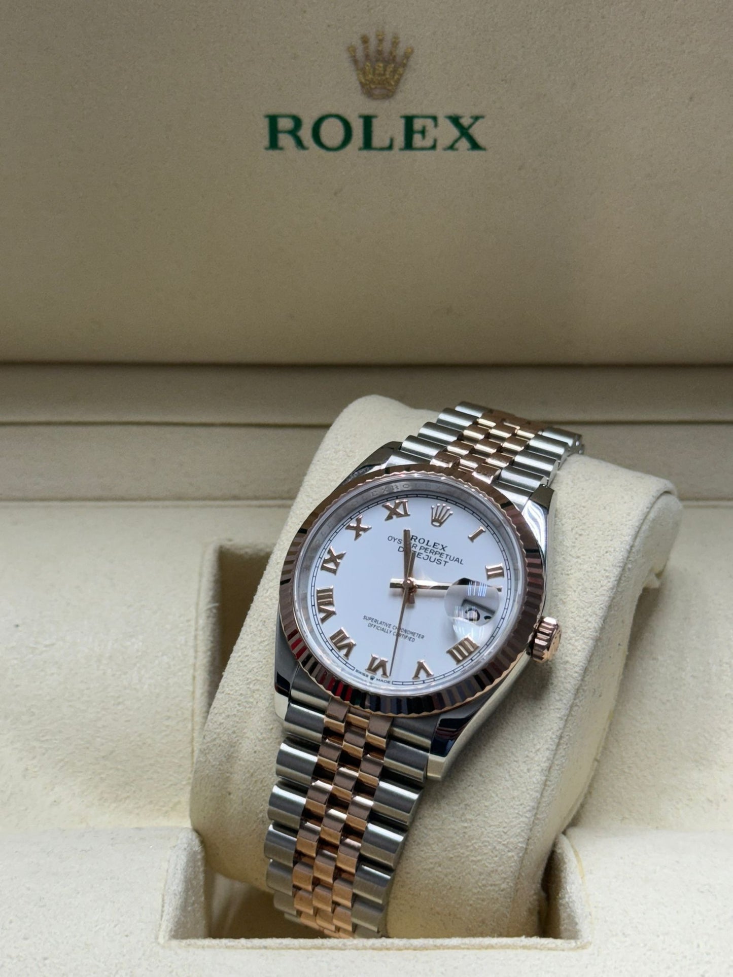 126231 Datejust 36mm Rose Gold Jubilee White Roman Brand New Full Set $14,999