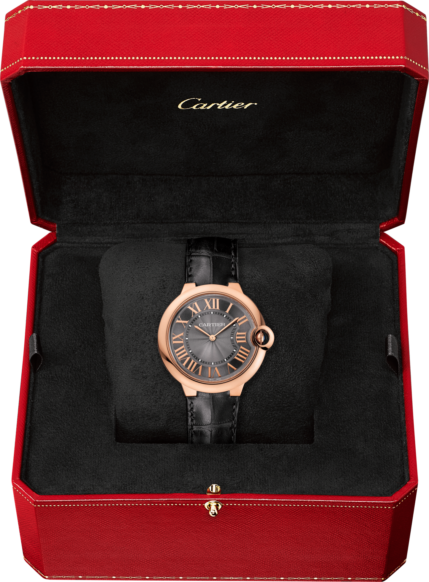 Cartier Ballon Bleu Pink Gold 40 MM - Black Leather Strap - Grey Dial - W6920089