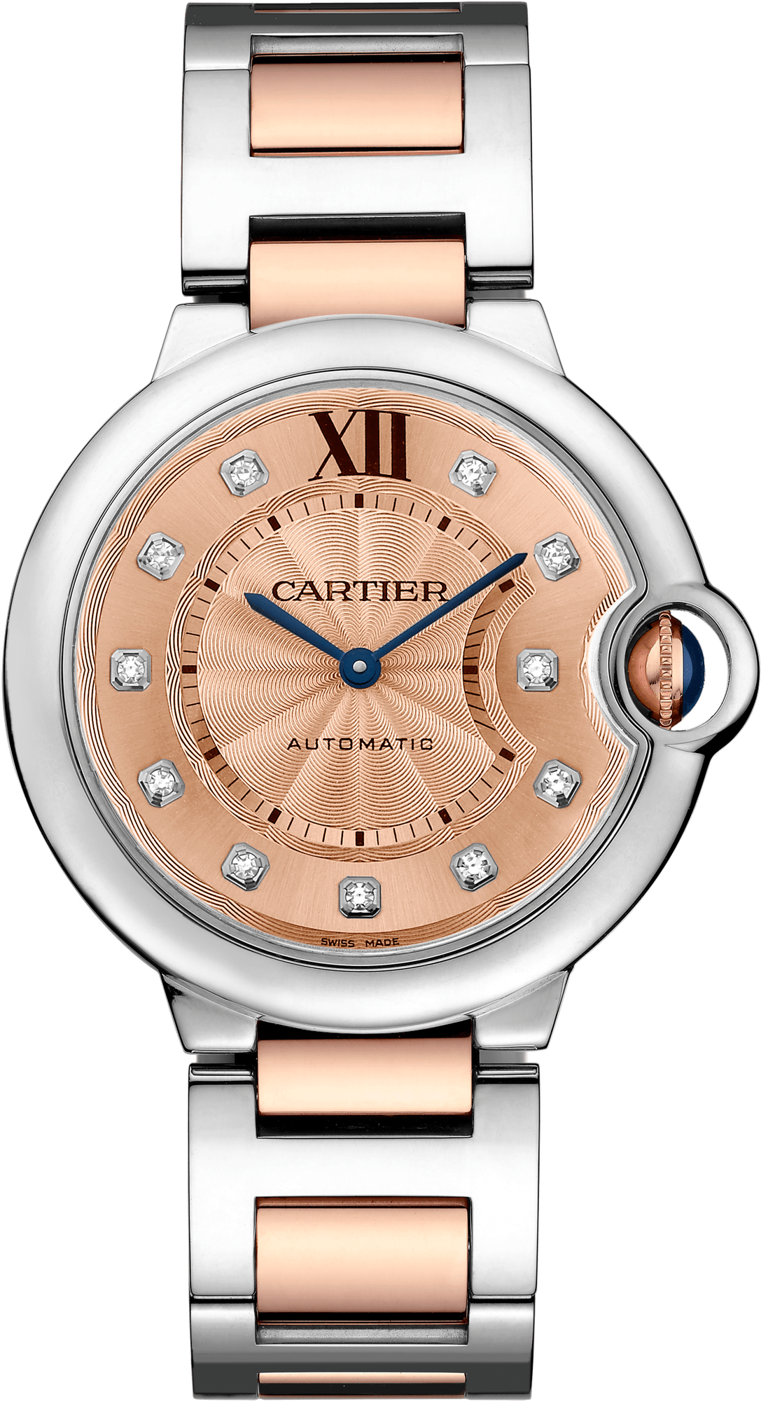 Cartier Ballon Bleu Rose Gold and Stainless Steel 36 MM - Rose Gold and Stainless Steel Bracelet - Pink Diamond Dial - WE902054