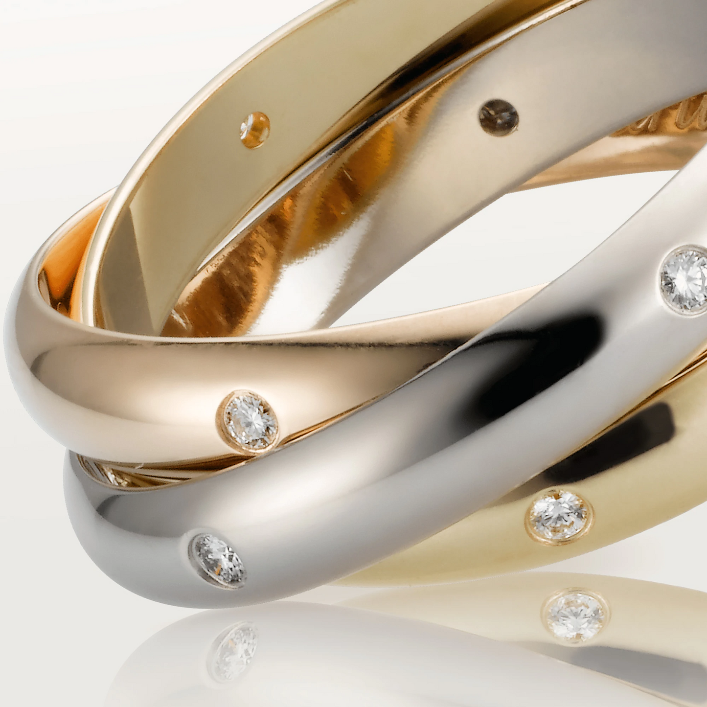 Cartier Trinity Ring Diamonds - White, Yellow and Rose Gold Medium Model - B4038800