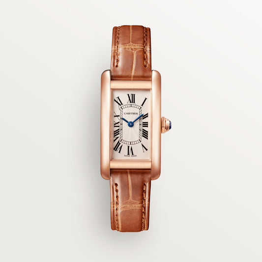 Cartier Tank Rose Gold (Small Model) 34 MM - Brown Leather Strap - Rose Bezel Bezel - Silver Dial - W2607456